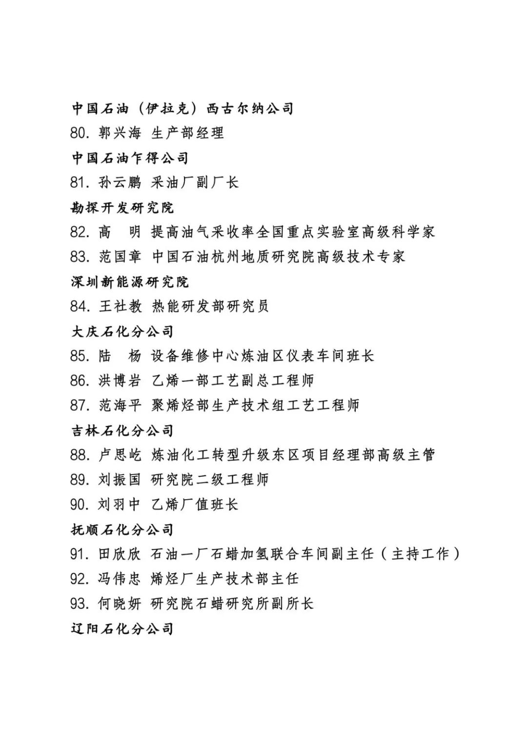 中石油公布最新表彰名单！