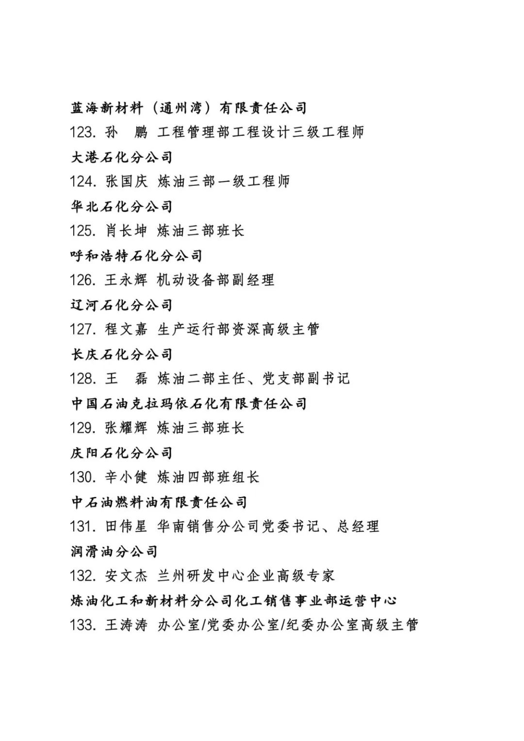 中石油公布最新表彰名单！