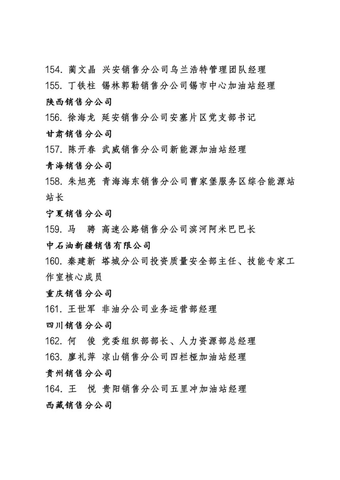 中石油公布最新表彰名单！