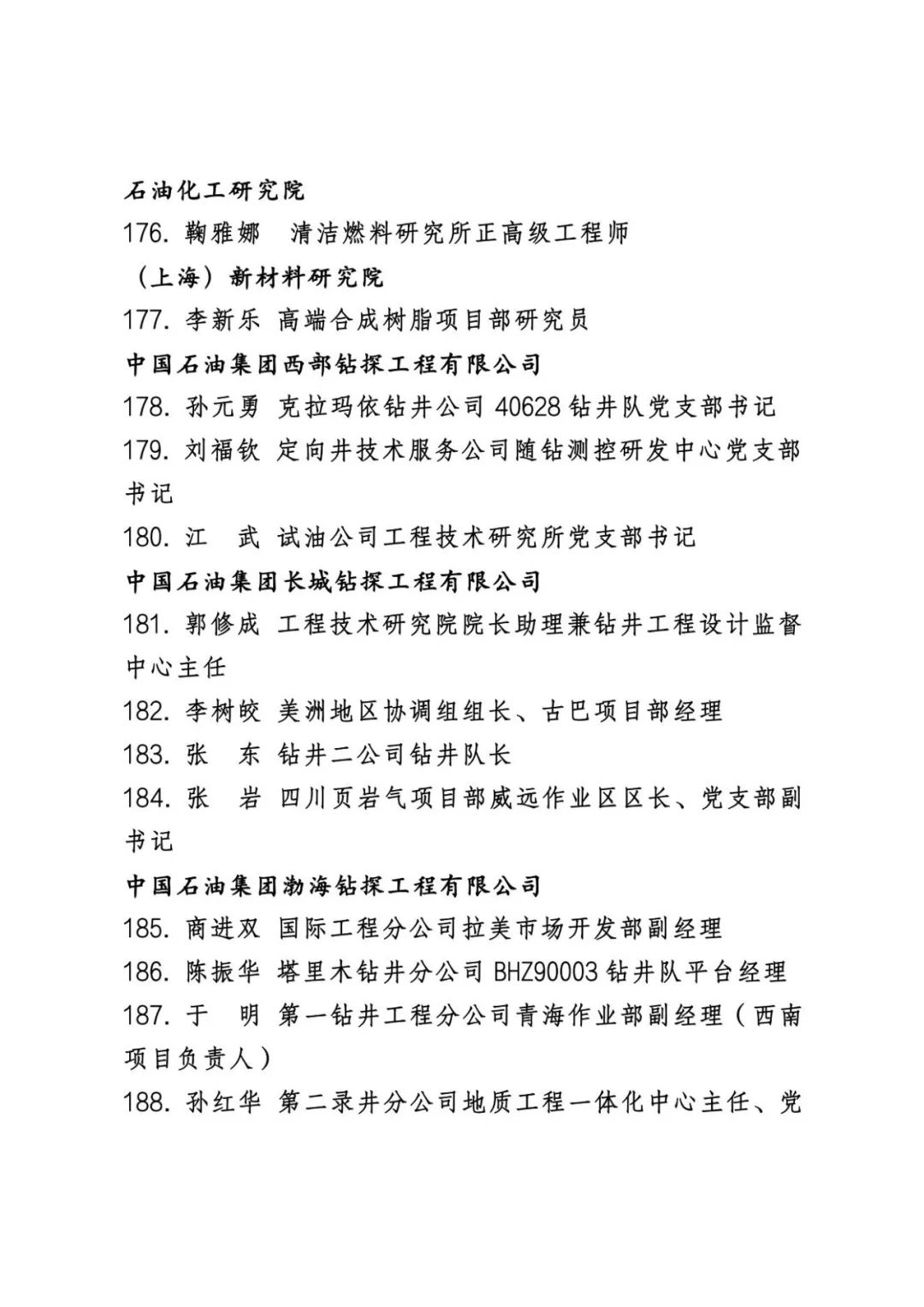 中石油公布最新表彰名单！