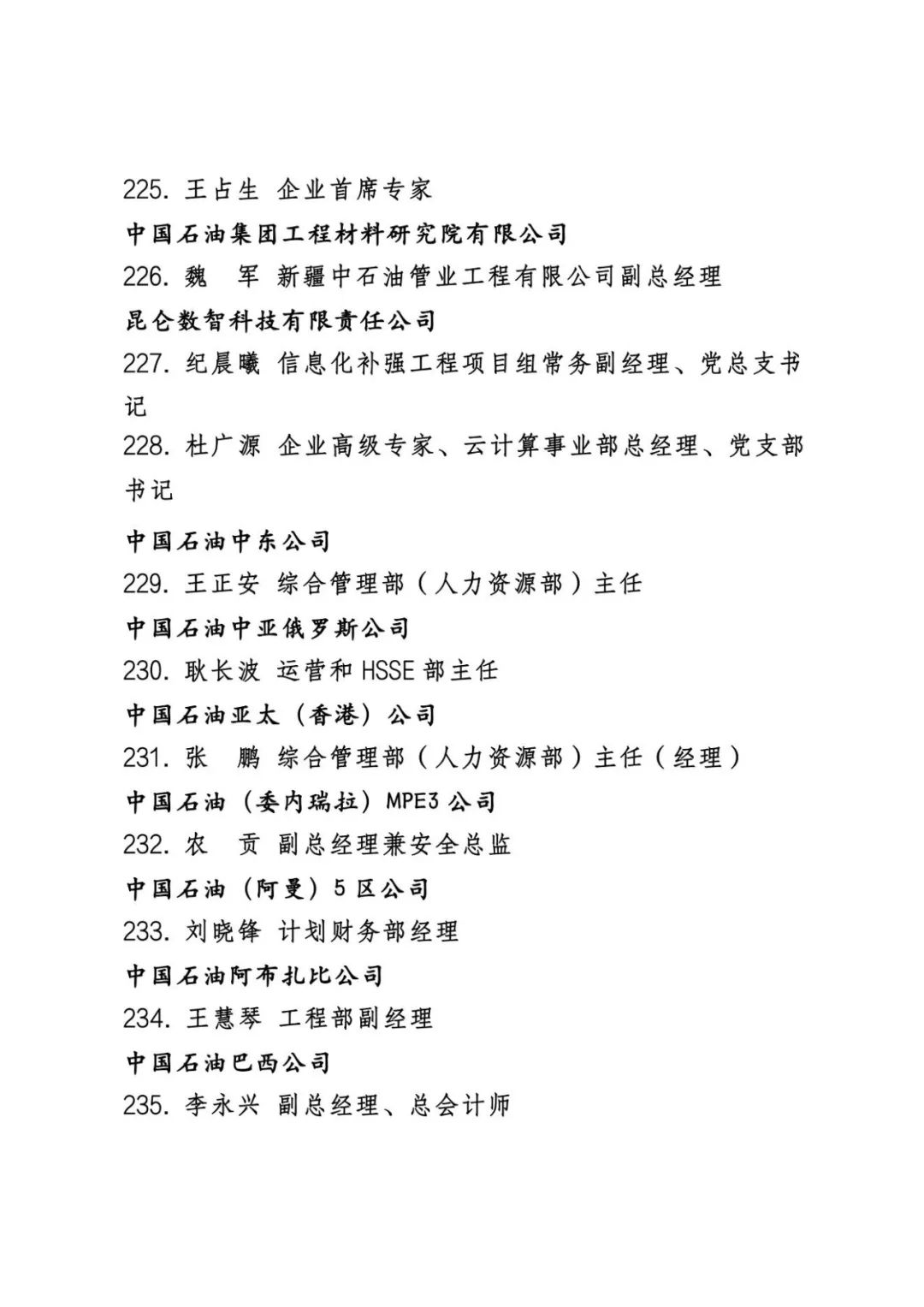 中石油公布最新表彰名单！