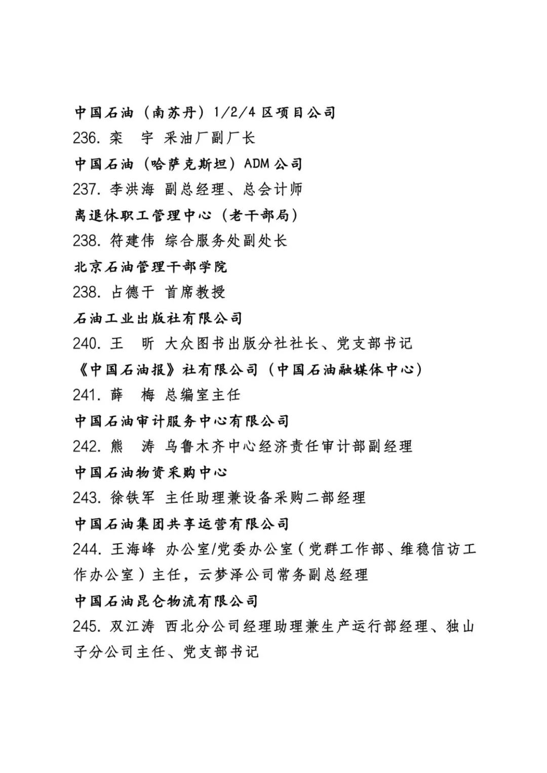 中石油公布最新表彰名单！