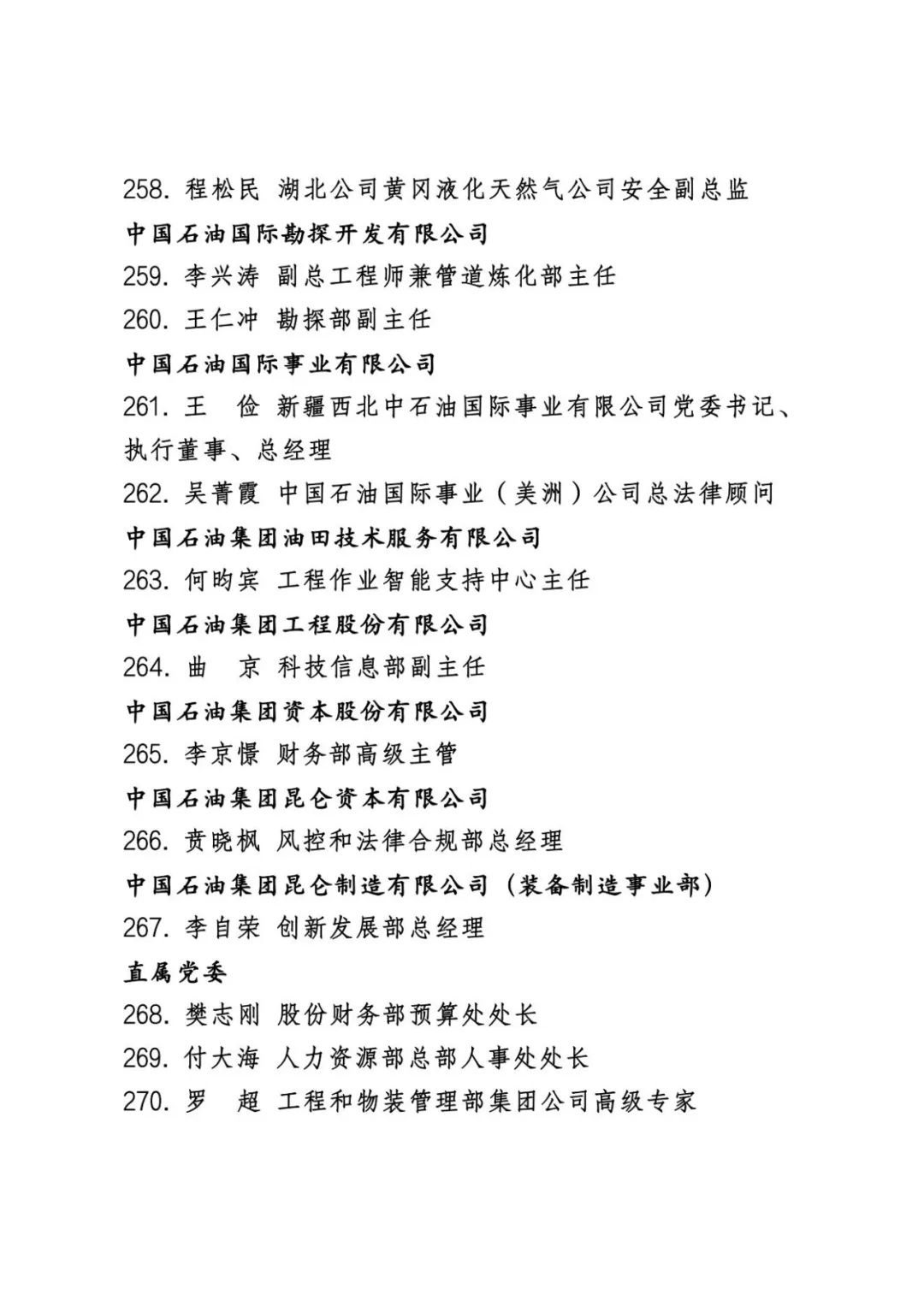 中石油公布最新表彰名单！