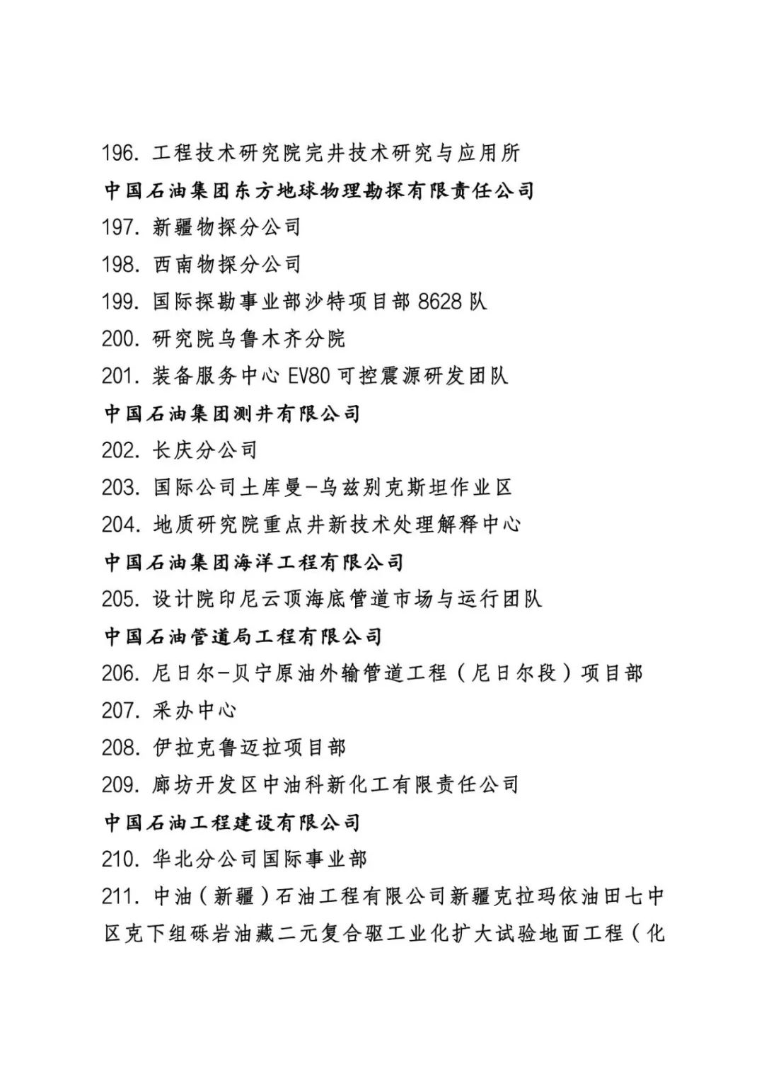 中石油公布最新表彰名单！